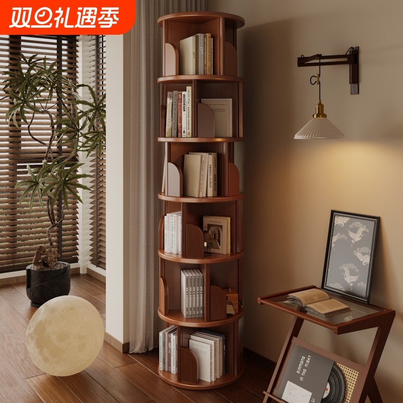 旋转书架书柜省空间儿童落地绘本架360度学生简易置物架客厅收纳