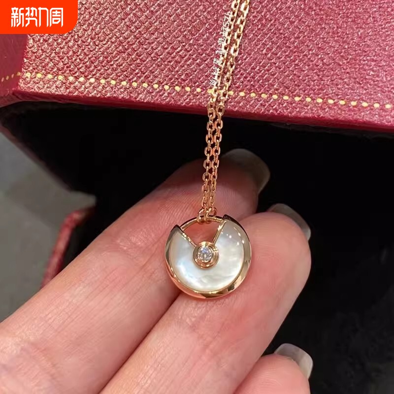 新款红玛瑙护身符项链女镀18K金轻奢小众设计感锁骨链高级感颈链