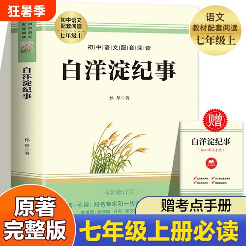 【赠考点】白洋淀纪事孙犁 七年级上册必读书课外阅读名著 朝花夕拾西游记湘行散记沈从文镜花缘完整版未删减7上非人民教育出版社