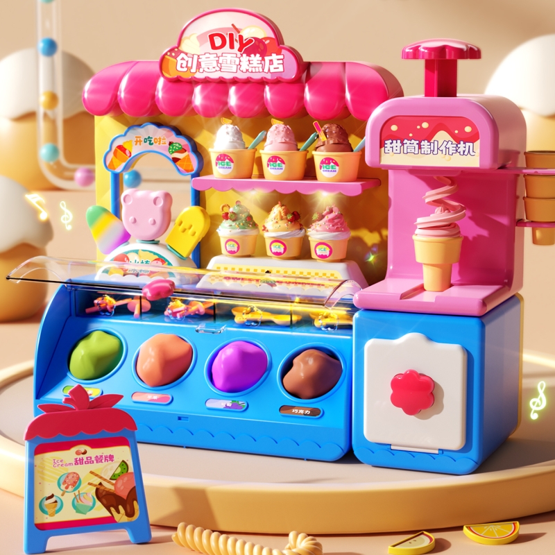 儿童雪糕店彩泥益智冰淇淋机橡皮泥套装3一6岁9过家家8女孩子玩具