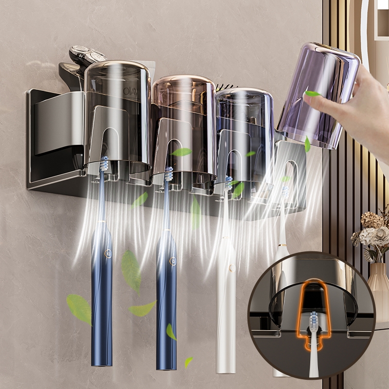 牙刷置物架免打孔卫生间牙膏牙杯电动牙刷架子收纳壁挂式漱口杯架