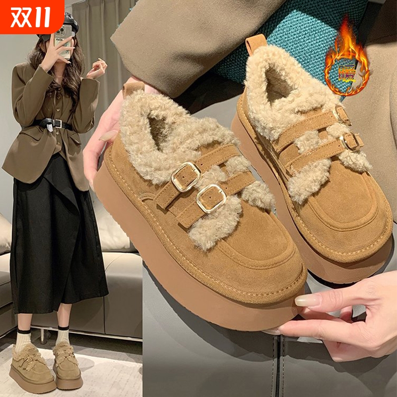 厚底棉鞋女冬外穿2025年新款保暖懒人一脚蹬雪地靴复古加绒勃肯鞋