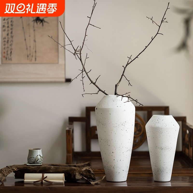景德镇复古中式手工陶瓷花瓶水培植物粗陶插花花器客厅装饰品摆件