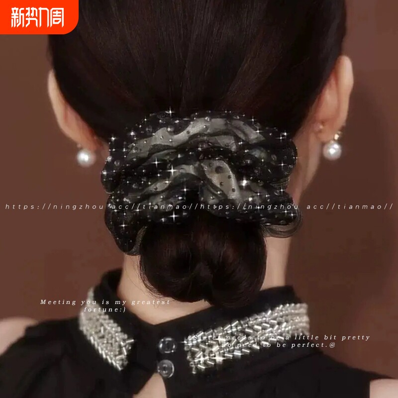 韩系欧根纱满天星闪钻双层大肠发圈女2025新款肥肠头绳丸子头发饰