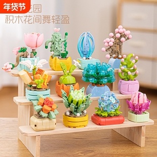 永生花积木花束拼装益智玩具植物多肉盆栽女孩系列教师节礼物摆件