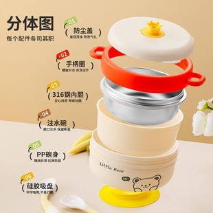 316母婴级不锈钢婴儿辅食碗宝宝吃饭专用恒温注水保温碗儿童餐具
