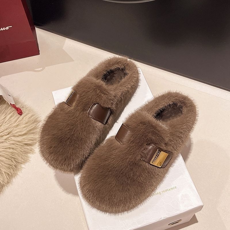 水貂毛厚底增高毛毛拖鞋女外穿2025新款秋冬高级感毛绒包头棉拖鞋