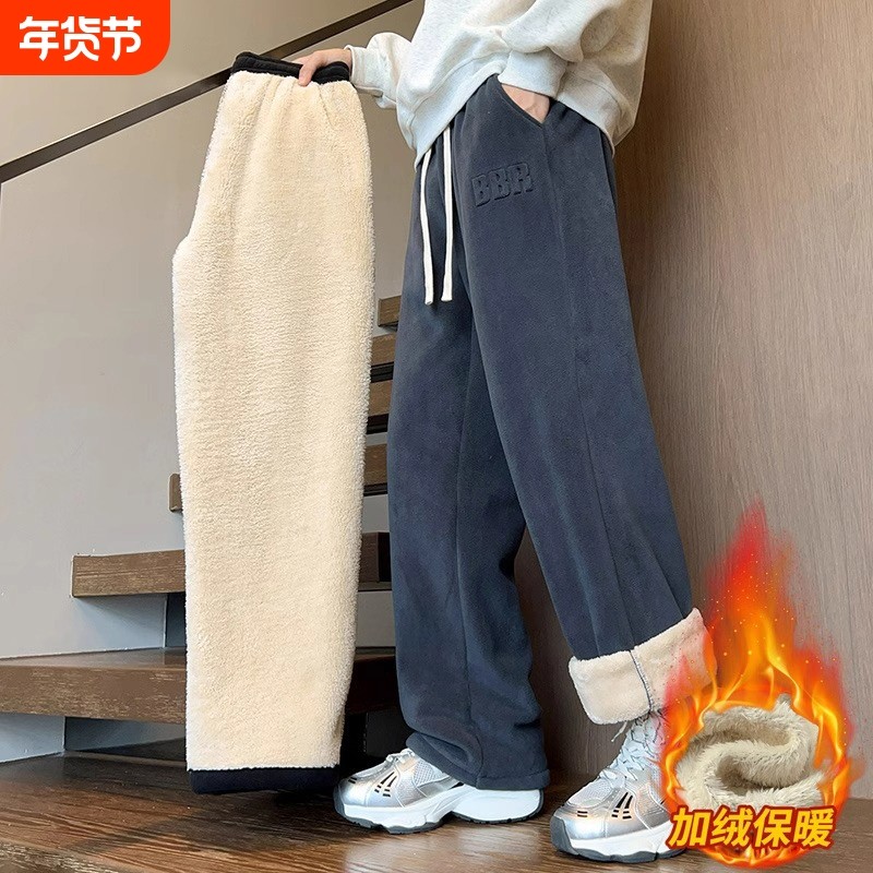 羊羔绒裤子男生冬季加绒加厚休闲棉裤男士秋冬款宽松直筒阔腿卫裤,男装,休闲裤,淘宝优惠券,粉丝福利购,淘宝优惠卷