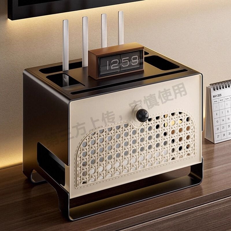 路由器收纳盒wifi电视机顶盒隐藏电线中古风遮丑装饰盒子插排客厅