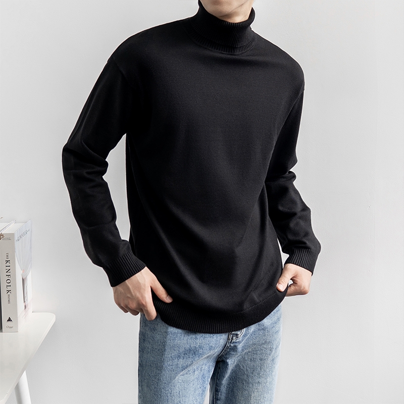 2025秋冬季保暖软糯高领打底针织衫男士修身内搭毛衣加绒白色舒适
