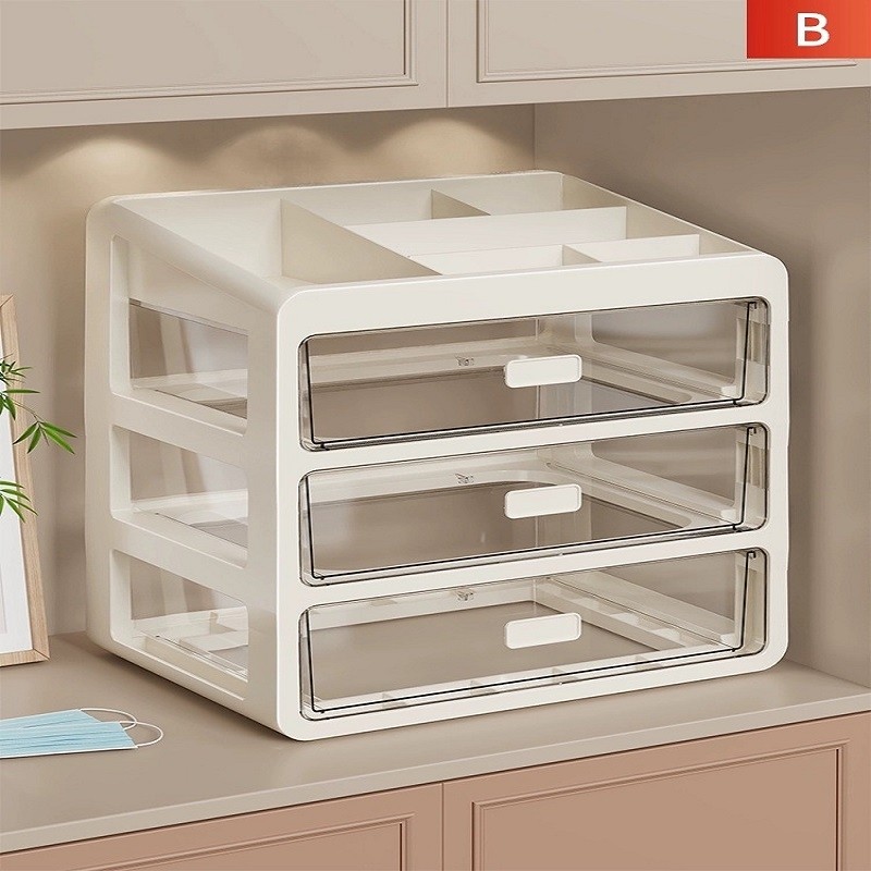 玄关口罩收纳盒桌面放钥匙收纳箱抽屉式分层储物盒多层三层化妆