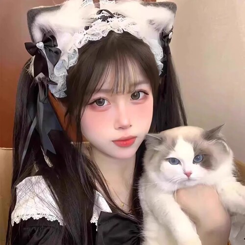 可爱猫耳朵头饰发箍女cos洛丽塔发夹蝴蝶结发带发饰蕾丝蓝色粉色