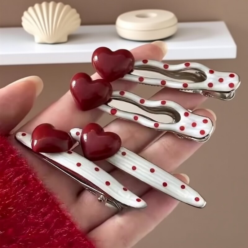 发夹韩国新款安克拉波点甜美可爱侧边夹刘海夹发饰少女鸭嘴红色