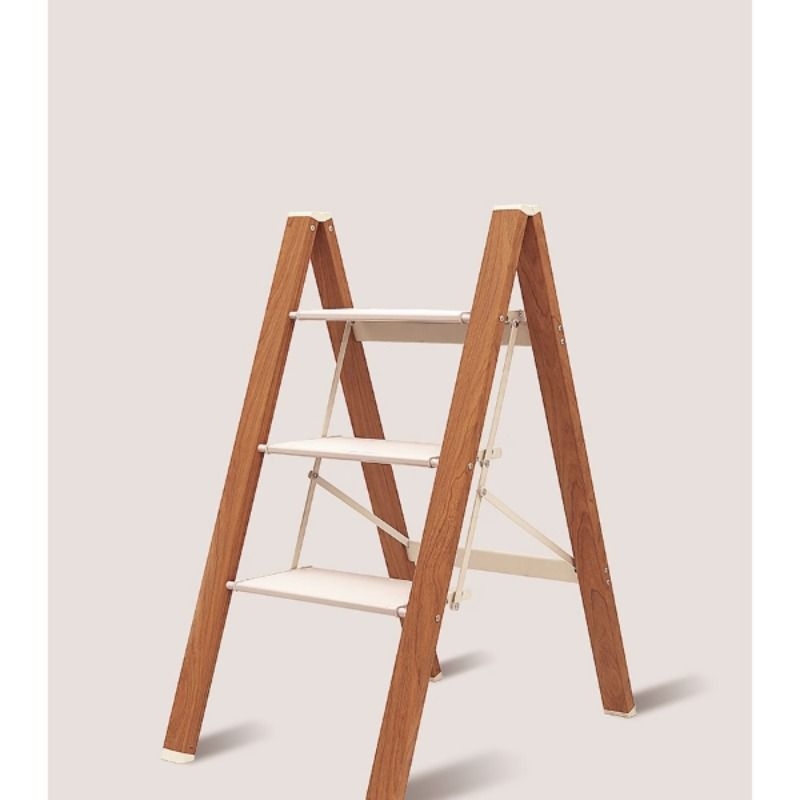 半集家原木色家用梯子多功能折叠梯阳台花架踏步加宽铝合金脚踏稳