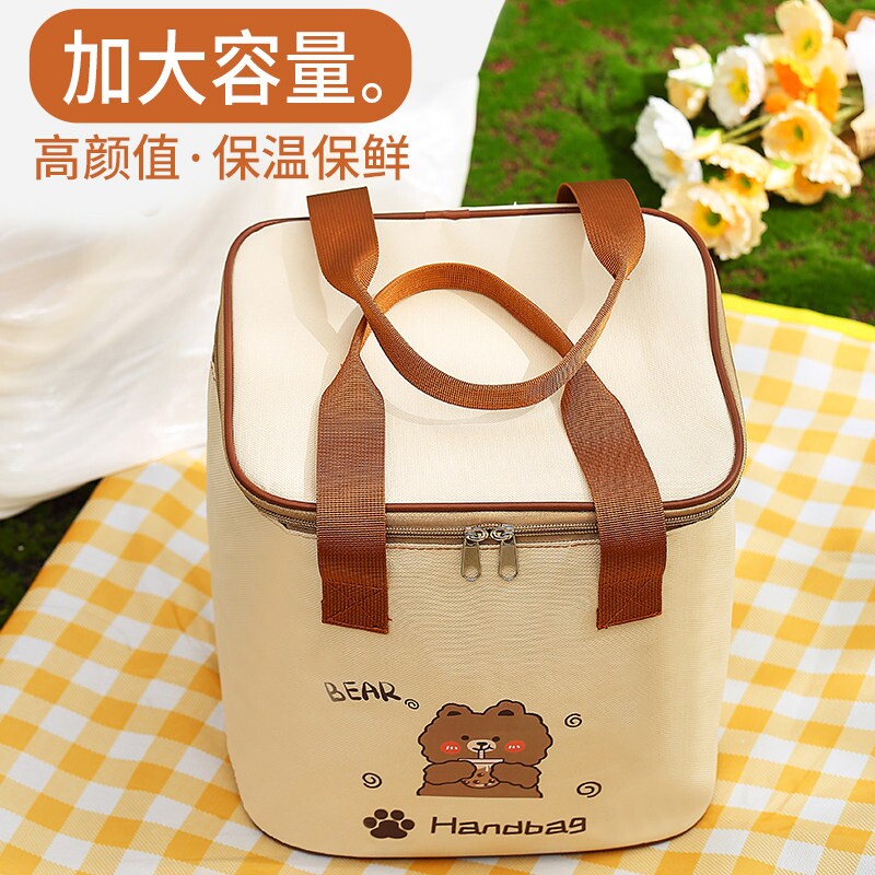 正方形带饭盒袋圆形便当包手提袋子收纳包大号小熊保温袋加厚铝箔