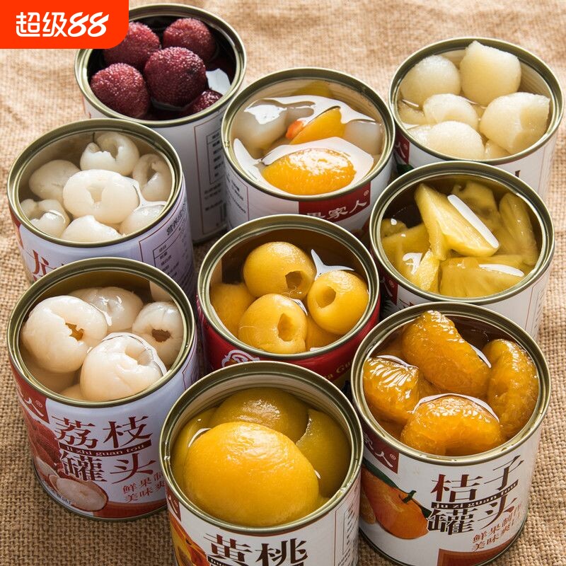 果家人水果罐头整箱黄桃荔枝杨梅菠萝枇杷红毛丹312g罐新鲜橘子
