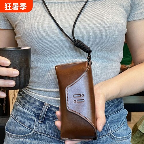 简约皮质眼镜盒子太阳镜遮阳墨镜近视平光镜收纳盒高级眼镜包挂钩