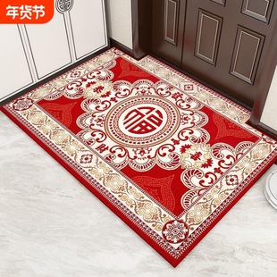中式水晶绒新年恭喜发财门前地垫入户进门地毯客厅防滑垫门厅脚垫