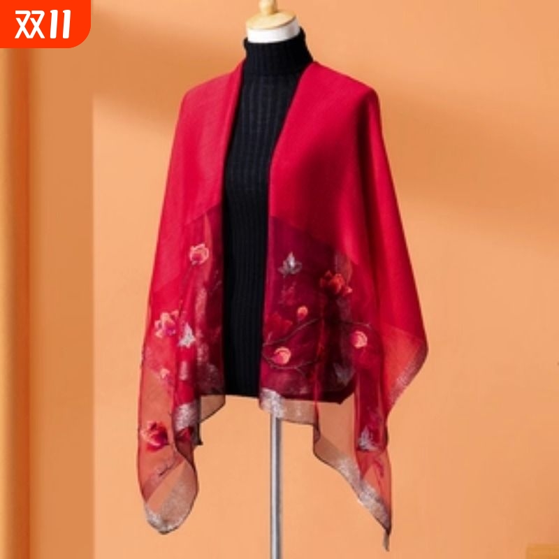 红色喜婆婆婚宴装配旗袍礼服高贵披肩婚礼妈妈外搭结婚礼丝巾围巾