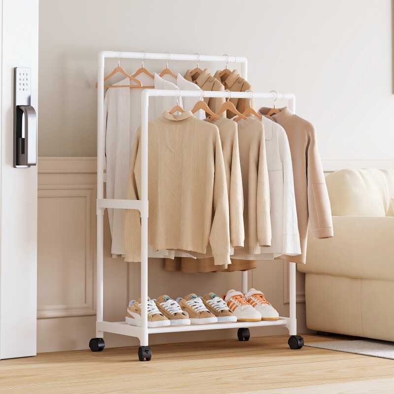 卧室床边衣帽架落地挂衣可移动多功能收纳置物架旋转衣帽间晾晒