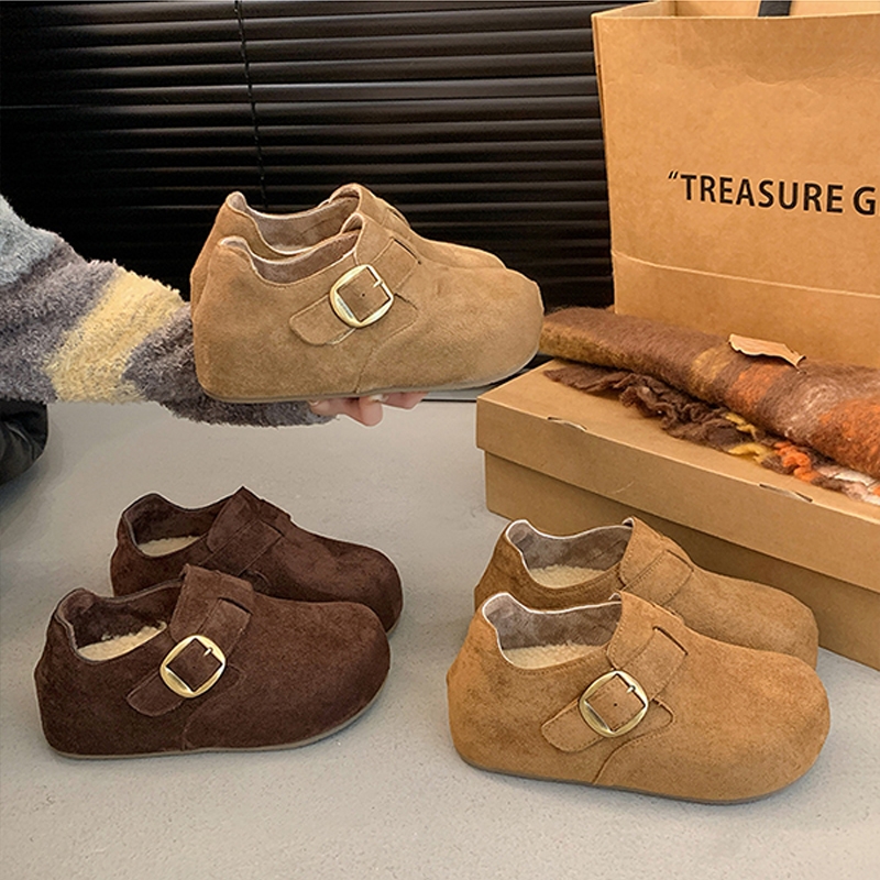 厚底内增高全包勃肯鞋女2025秋冬季新款加绒一脚蹬两穿复古豆豆鞋