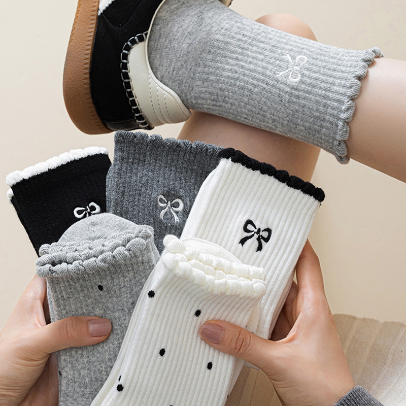 可爱波点花边ins潮中筒袜