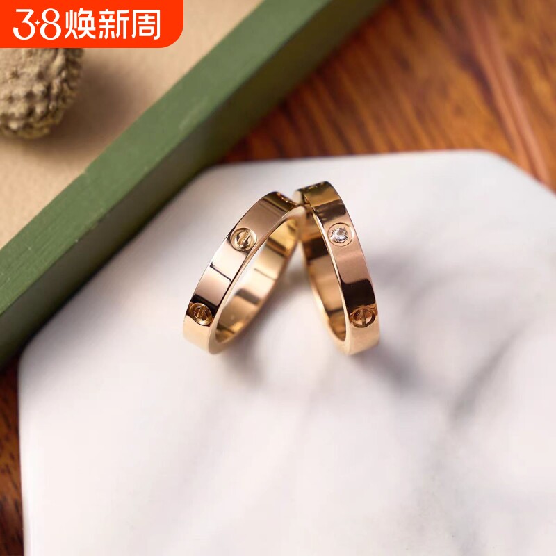 溪御钛钢窄版戒指男女玫瑰金简约时尚不掉色钉子情侣对戒系列
