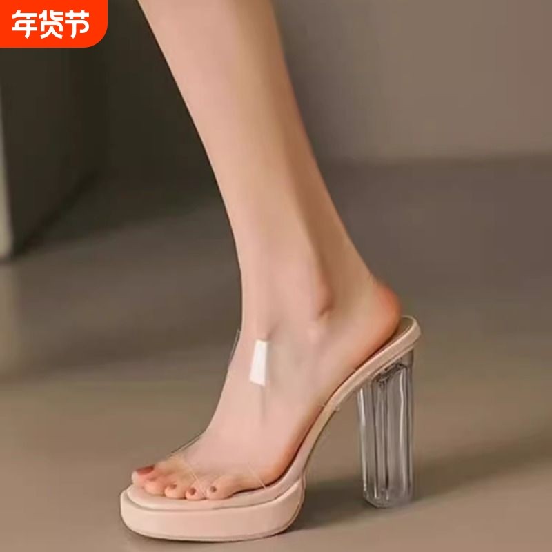 粗跟高跟鞋女透明夏季防水台凉鞋新款2025年外穿码凉拖鞋12超高,女鞋,时装凉鞋,淘宝优惠券,粉丝福利购,淘宝优惠卷