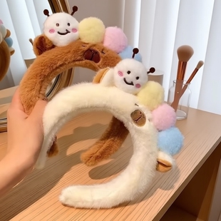可爱毛毛虫毛绒发箍女款洗脸化妆专用卡通头箍不勒头秋冬发卡发饰