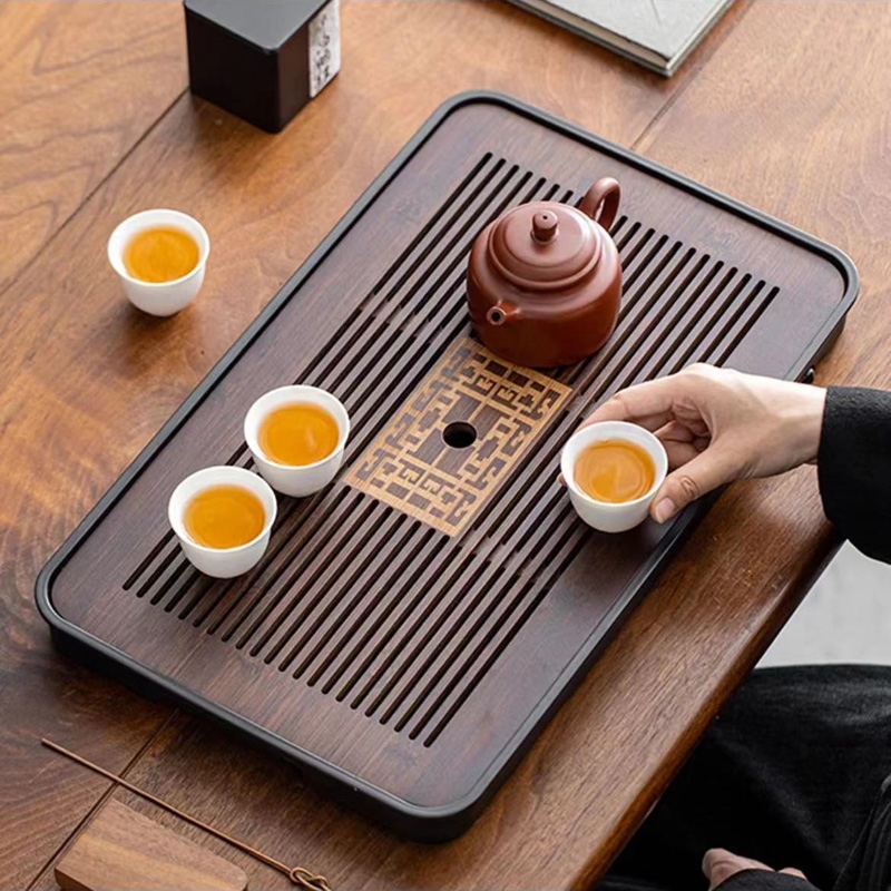 现代干泡台托盘茶盘家用轻奢简约小型沥储水式茶台功夫茶具竹茶海