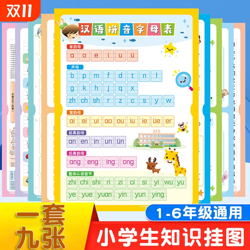 【热卖爆款全套9张】儿童学习挂图全套拼音字母乘除加减口诀神器