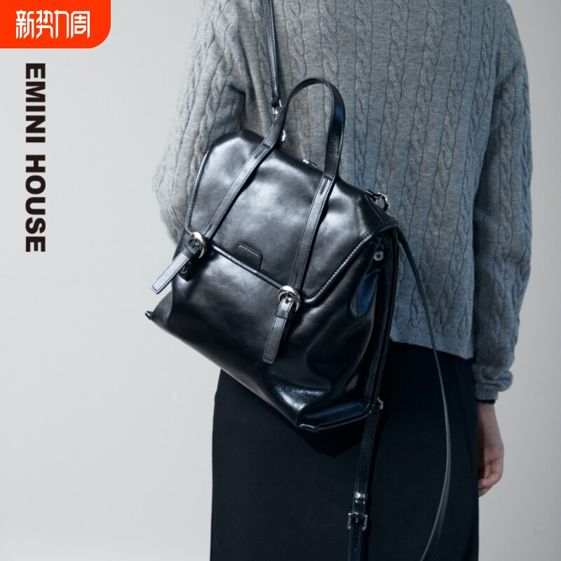伊米妮新款油蜡牛皮手提单肩大容量双肩包高级感女包背包通勤休闲