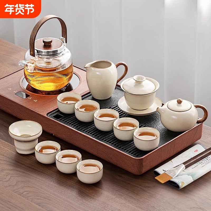 唐丰汝窑茶具泡茶套装家用高档小型自动一体茶盘烧水壶煮茶一整套