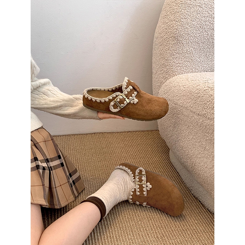 爆款厚底内增高包头拖鞋女外穿2025新款秋冬加绒复古勃肯鞋半拖鞋