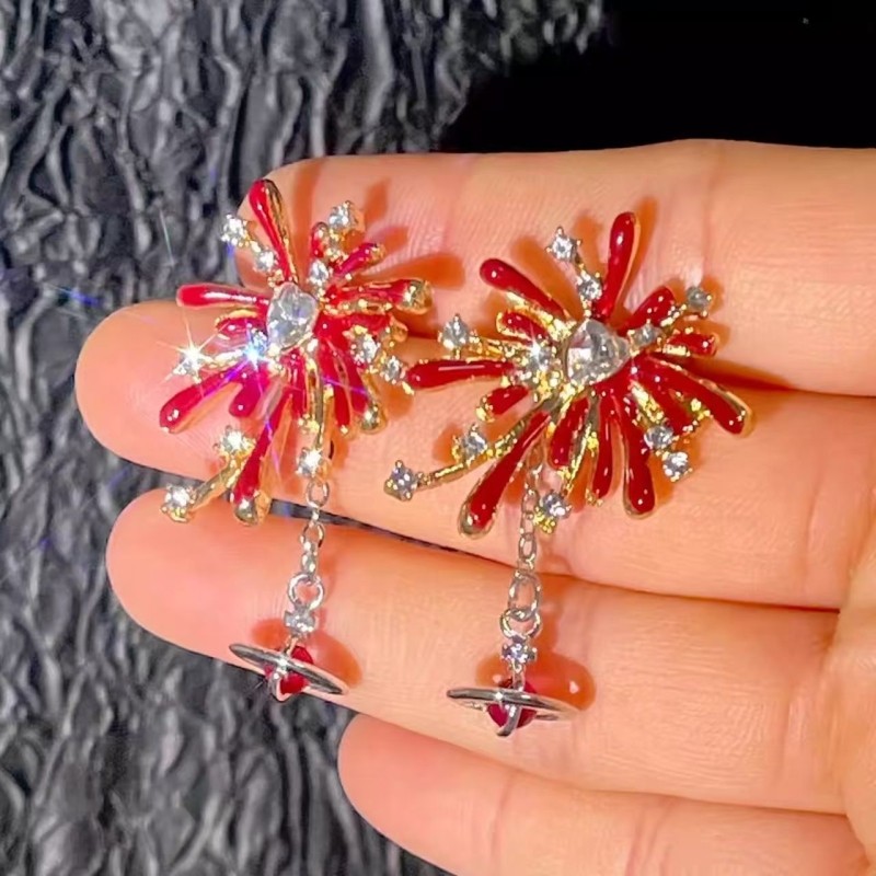 花火丨火星烟花耳环红色女高级感小众耳钉复古夸张显脸小流苏耳饰,饰品/流行首饰/时尚饰品新,耳环,淘宝优惠券,粉丝福利购,淘宝优惠卷