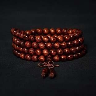 海南黄花梨手串108颗手链男女同款虎斑油梨佛珠念珠文玩把件手链
