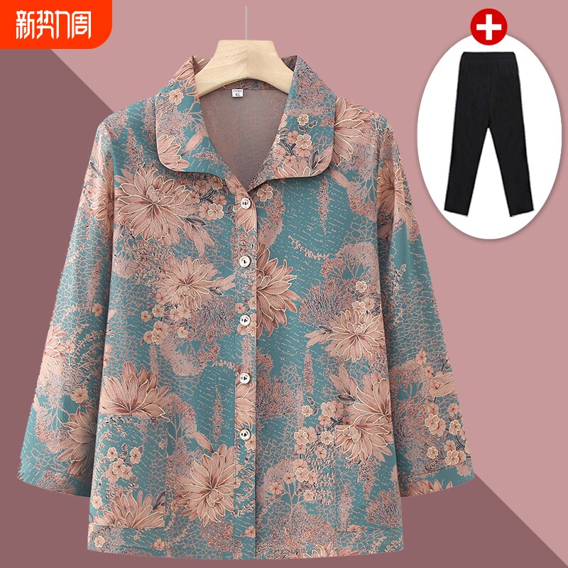 老太太夏装新款衬衫宽松中老年人女装奶奶长袖春秋衣服妈妈上衣薄