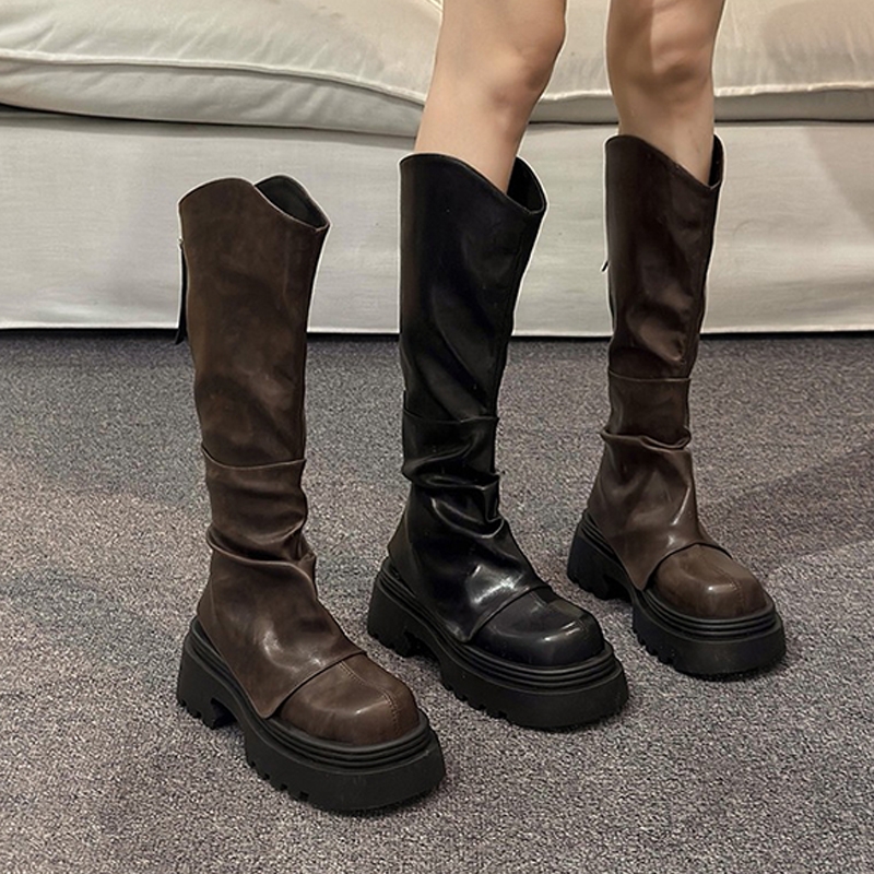 厚底长筒靴子女2025新款秋冬季显瘦高筒靴v口裤管靴堆堆靴骑士靴