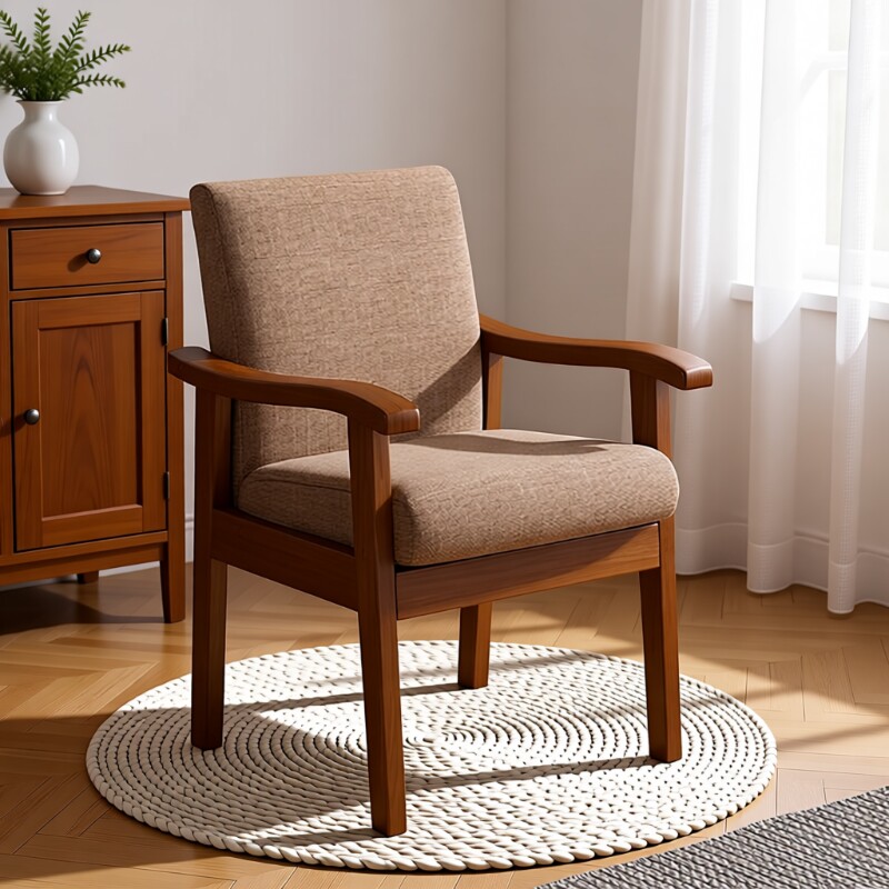舒服实木椅子家用靠背单人沙发椅扶手书桌椅久坐老人椅餐椅办公椅