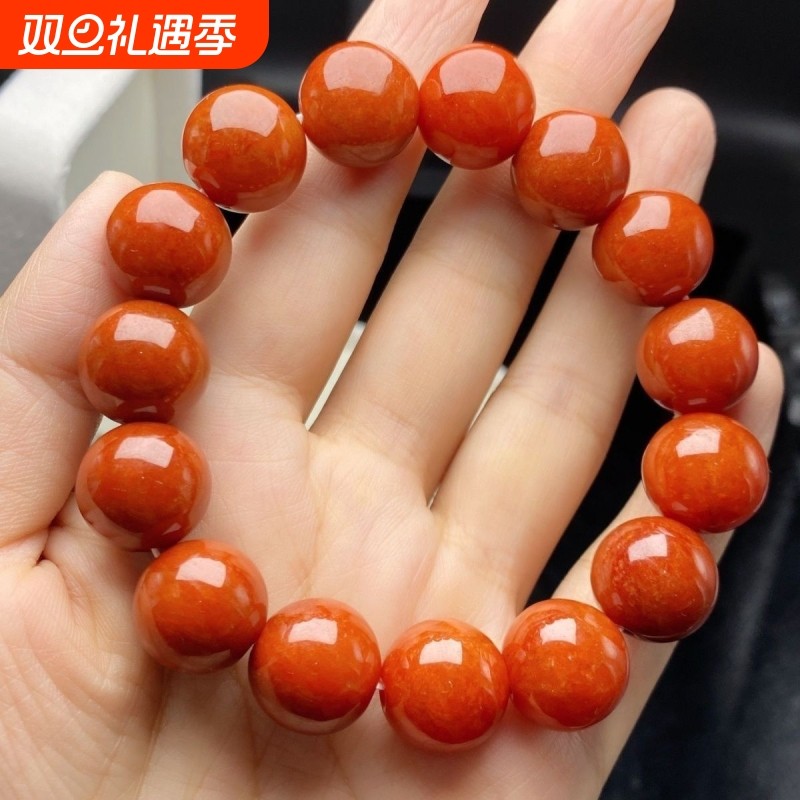 老坑冰种红翡手串男女情侣礼物冰种红翡玉手链圆形玉手镯