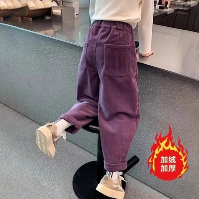 女童加绒裤子灯芯绒束脚裤