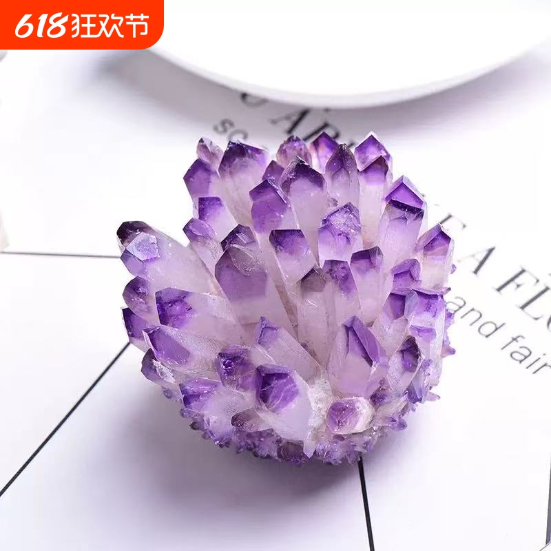 紫黄绿白水晶簇摆件消磁观赏矿石标本家居客厅办公室装饰