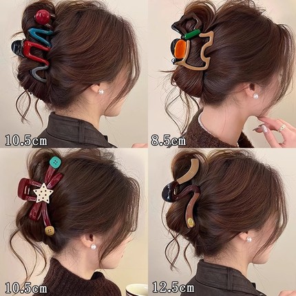 抓夹2025高级感设计款波浪珍珠撞色大号发夹女后脑勺鲨鱼夹子发饰