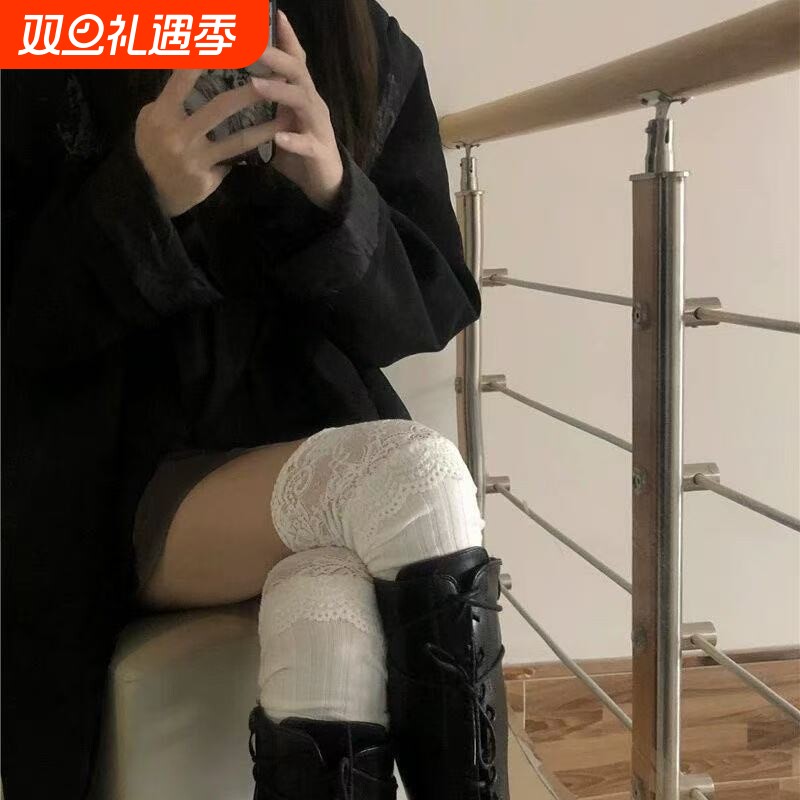 袜子女小腿袜纯棉蕾丝花边长靴袜jk长筒秋冬季过膝袜白色中筒袜