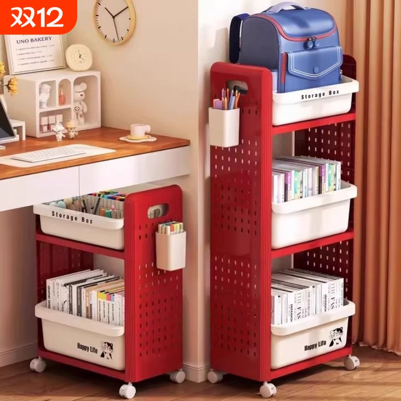 日式放书包置物架多层小推车可移动书包架桌面下书本收纳放置神器