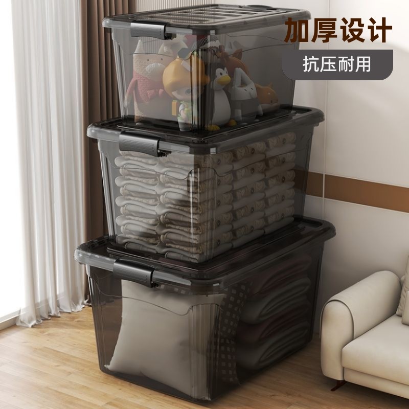 家用塑料收纳箱超大容量玩具透明零食整理储物盒手提桌面带滑轮