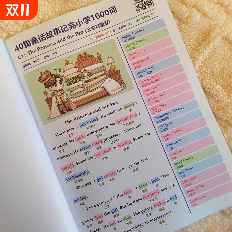 40篇童话故事记完小学1000词彩色笔记语境背诵小学英语核心词汇