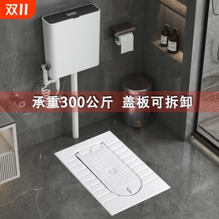 新款 家用大便 带盖板翻盖陶瓷蹲便器洗手盆冲水箱蹲坑防臭蹲厕套装