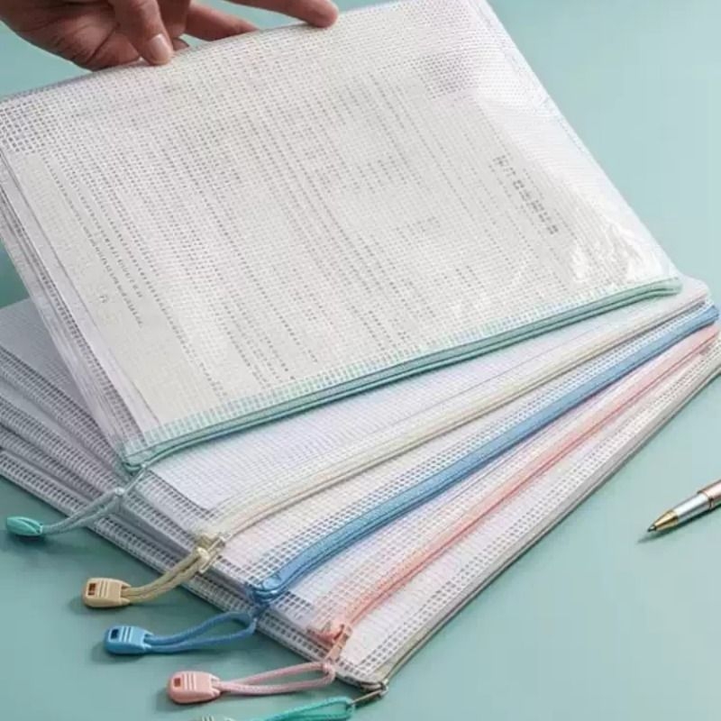 加厚文件袋透明网格拉链袋大容量A4试卷收纳袋学生用文具防水笔袋