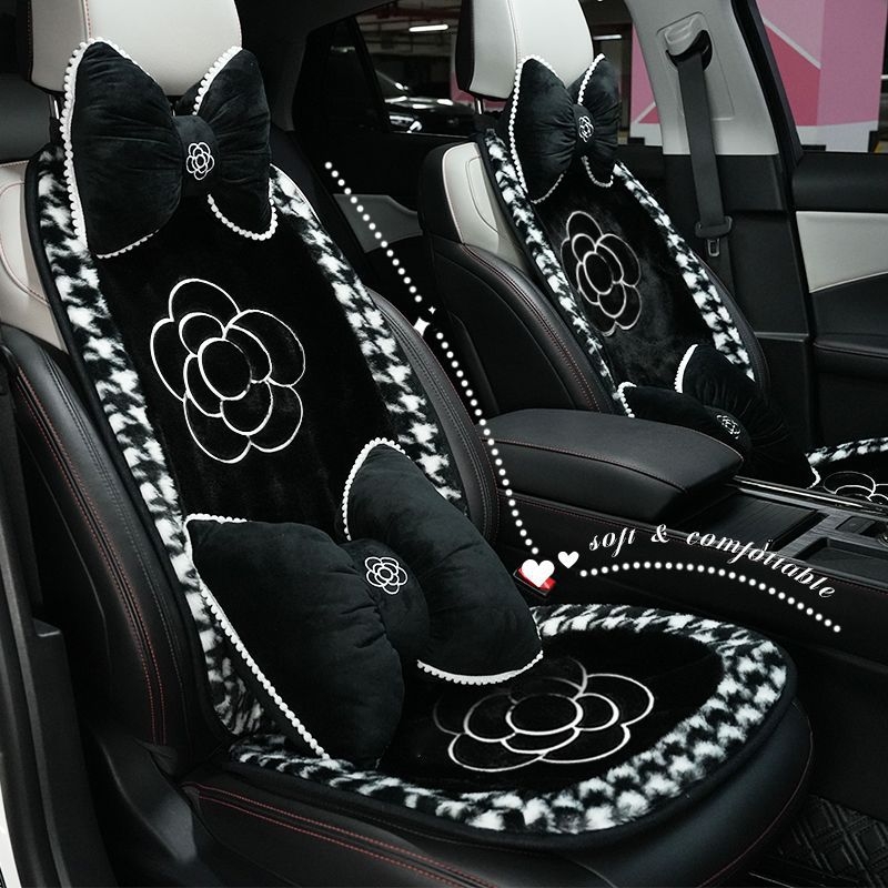 汽车坐垫冬季毛绒山茶花女神加热单片后排座垫车载四季通用车垫